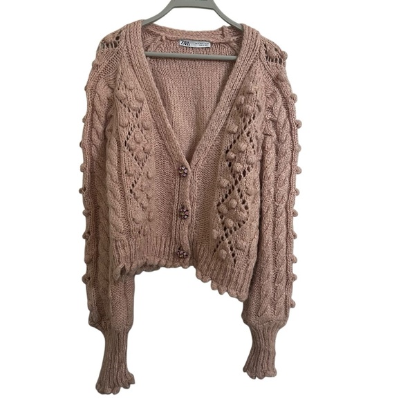 Zara cardigan chunky Pink Cardigan wool alpaca blend small - Picture 4 of 15